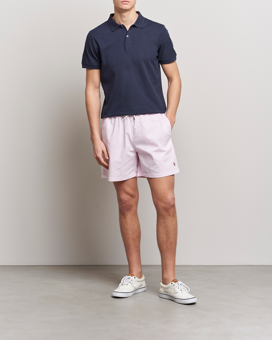 Heren | Zwembroek | Polo Ralph Lauren | Recyceled Traveler Boxer Seersucker Swimshorts Pink/White