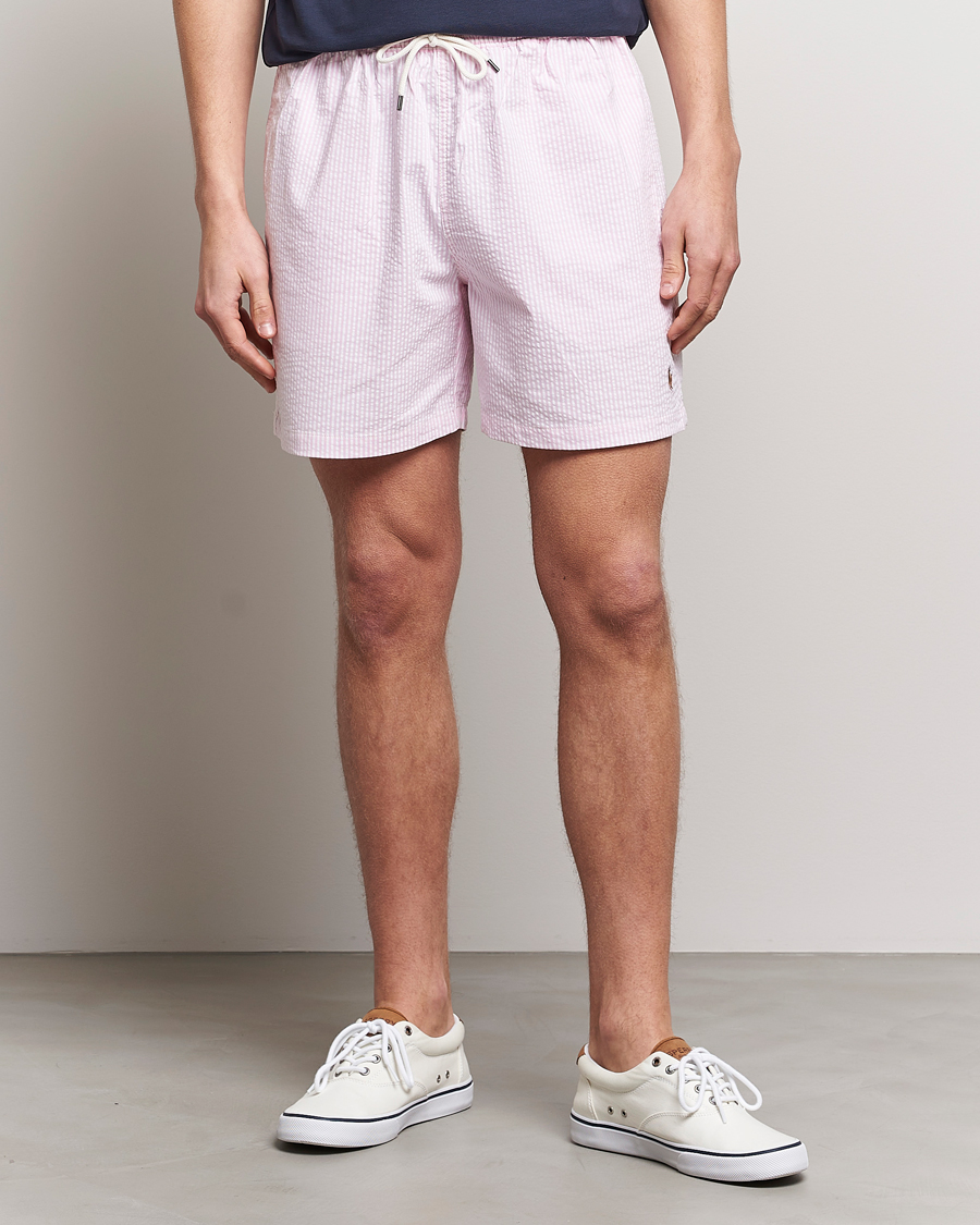 Heren | Zwembroek | Polo Ralph Lauren | Recyceled Traveler Boxer Seersucker Swimshorts Pink/White