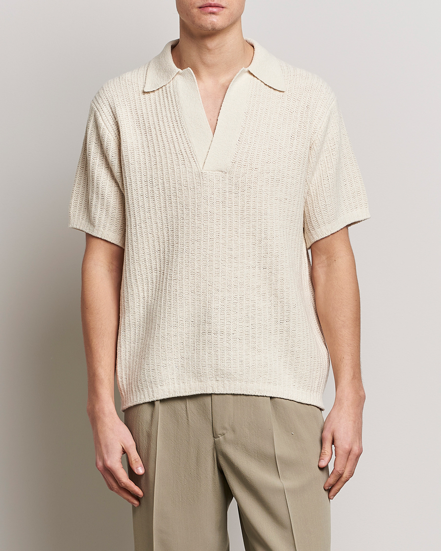 Homme | Polos | Auralee | Wool Rib Knit Skipper Polo Ecru