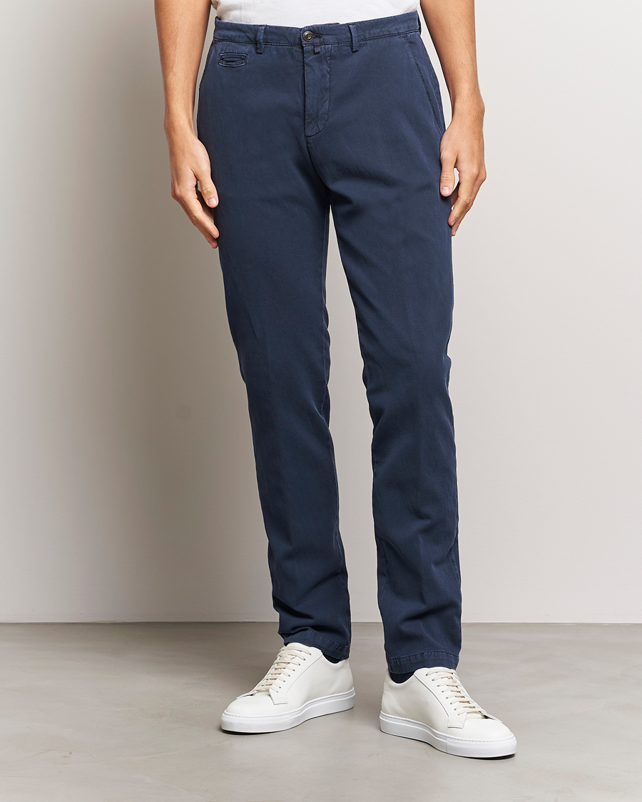 Homme | Pantalons | Briglia 1949 | Slim Fit Diagonal Cotton Stretch Trousers Navy