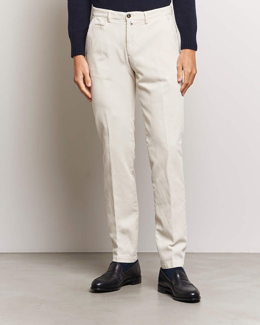 Homme | Pantalons | Briglia 1949 | Slim Fit Diagonal Cotton Stretch Trousers Cream