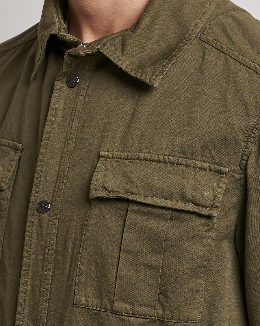 Homme | Manteaux Et Vestes | Herno | Washed Cotton/Linen Shirt Jacket Army Green