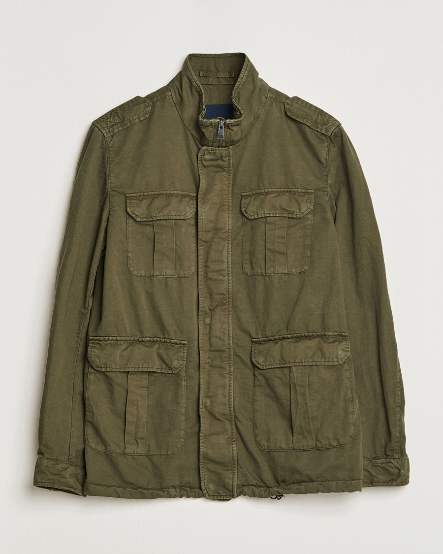 Homme | Manteaux Et Vestes | Herno | Washed Cotton/Linen Field Jacket Army Green