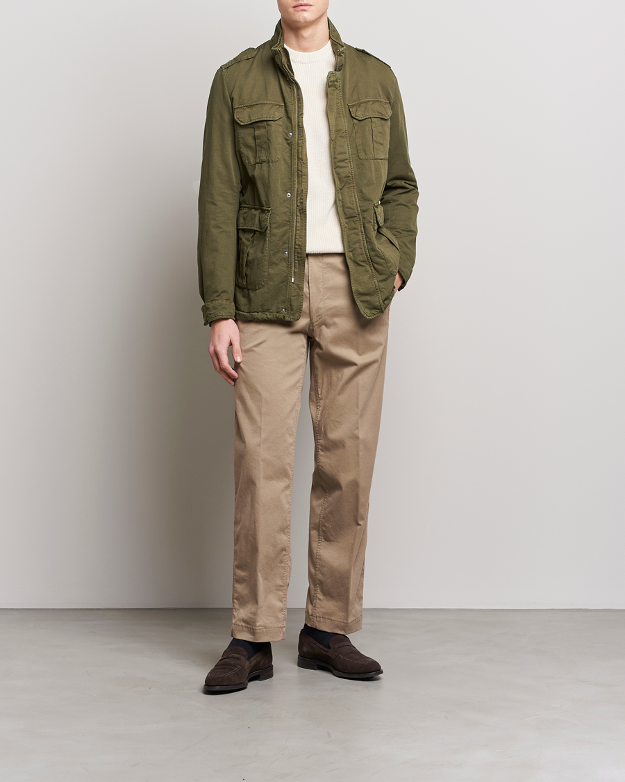 Homme | Manteaux Et Vestes | Herno | Washed Cotton/Linen Field Jacket Army Green