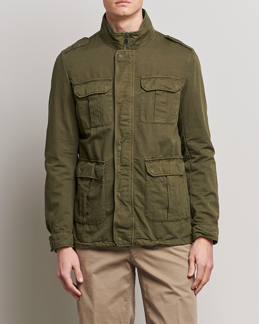 Homme | Manteaux Et Vestes | Herno | Washed Cotton/Linen Field Jacket Army Green