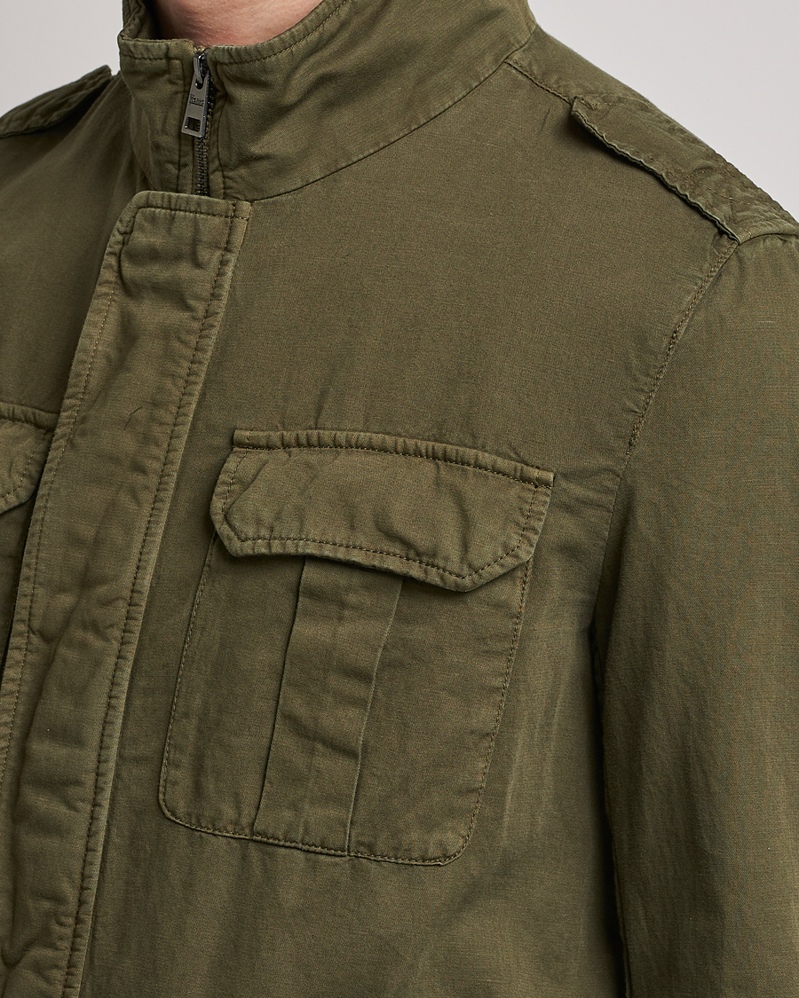 Homme | Manteaux Et Vestes | Herno | Washed Cotton/Linen Field Jacket Army Green