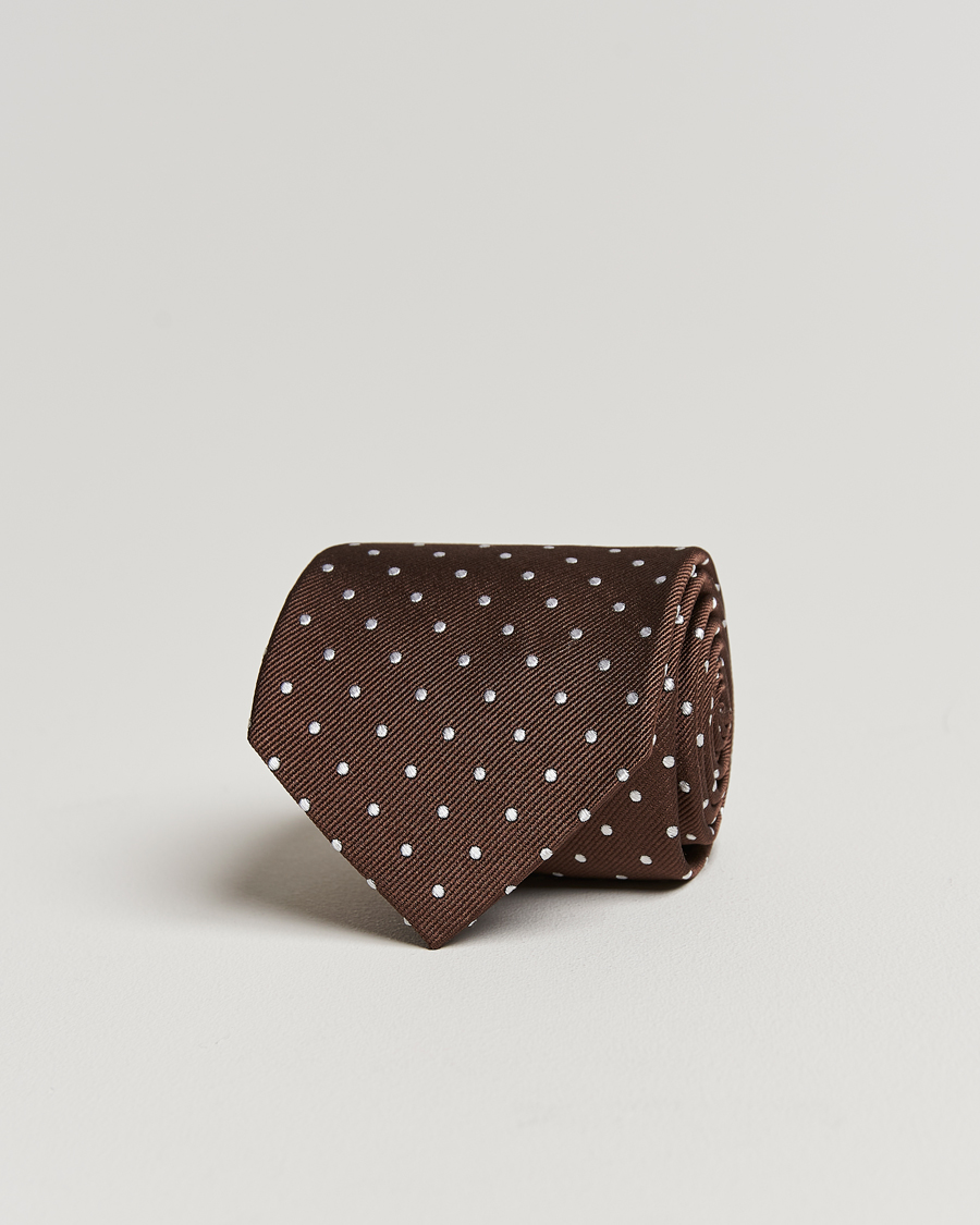 Heren | Stropdassen | Amanda Christensen | Dot Classic Tie 8 cm Brown/White