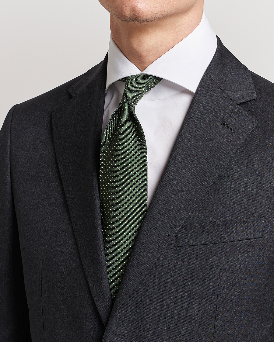 Homme | Cravates | Amanda Christensen | Micro Dot Classic Tie 8 cm Olive/White