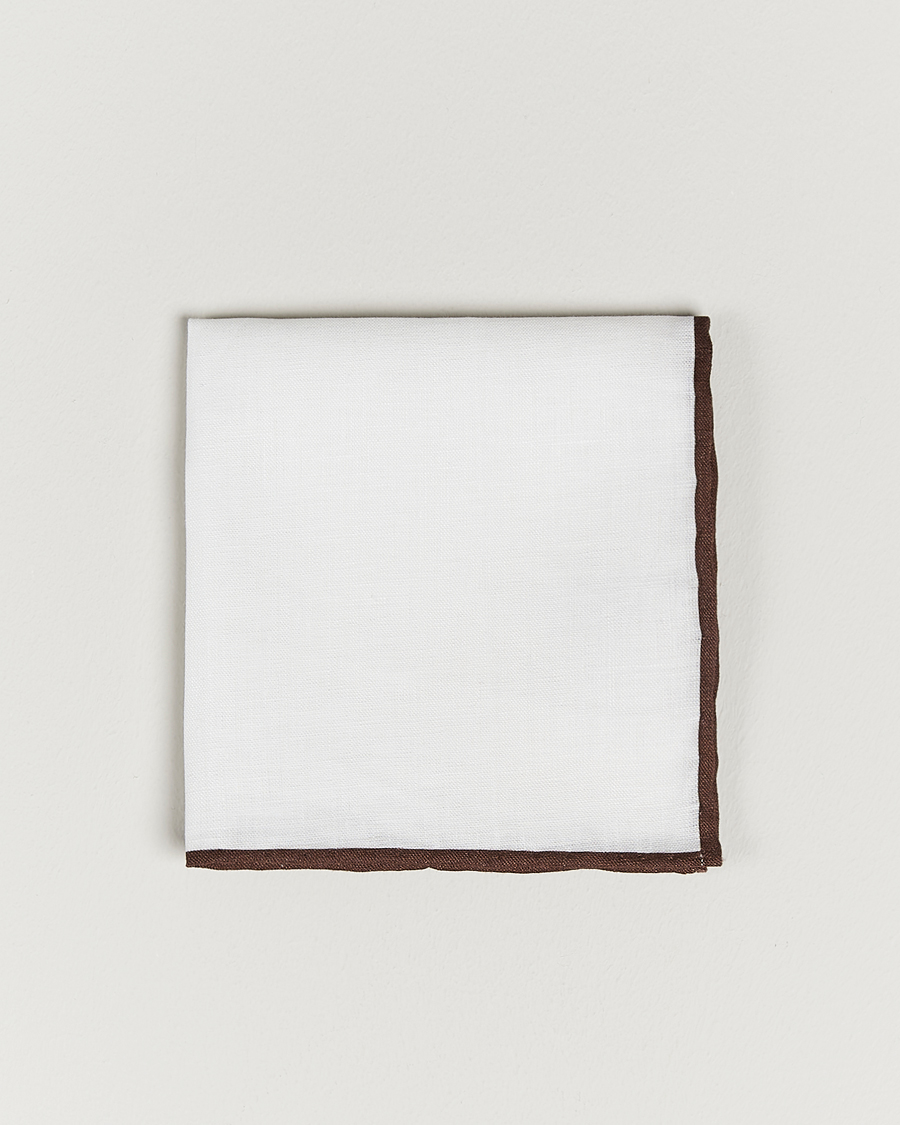 Heren | Pochets | Amanda Christensen | Linen Paspoal Pocket Square White/Brown