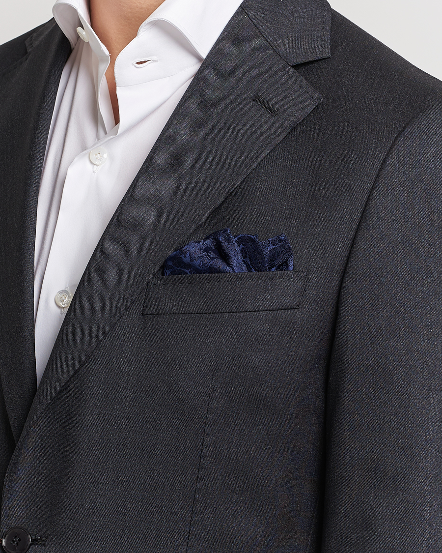 Homme | Pochettes De Costume | Amanda Christensen | Tonal Paisley Silk Pocket Square Navy