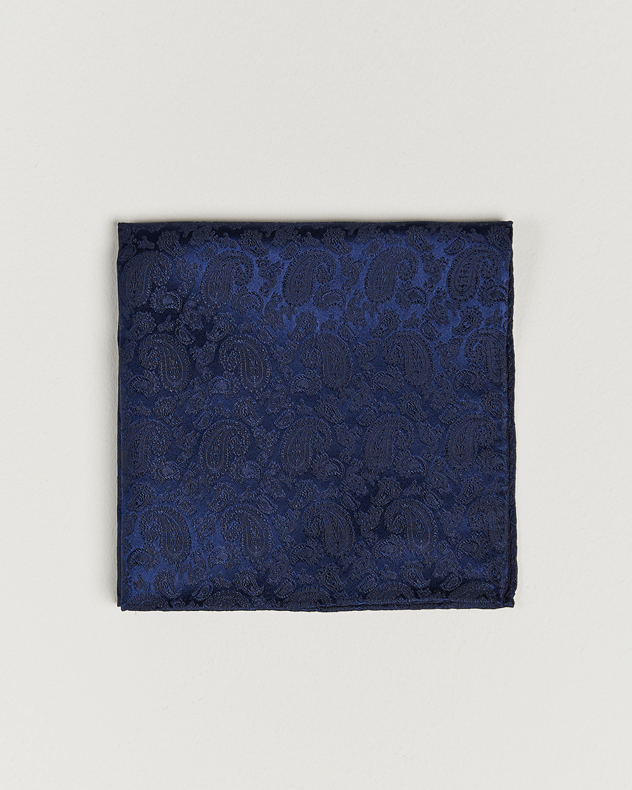 Homme | Pochettes De Costume | Amanda Christensen | Tonal Paisley Silk Pocket Square Navy