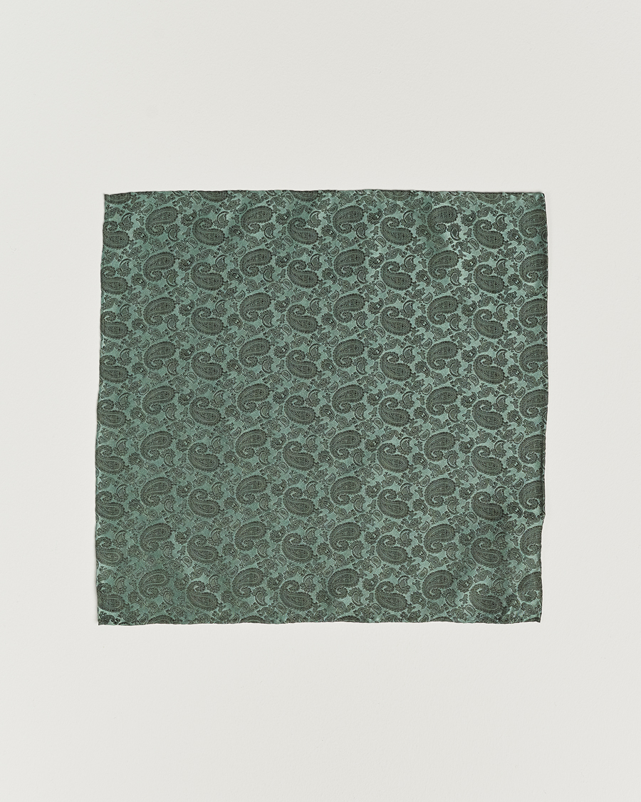 Homme | Amanda Christensen Tonal Paisley Silk Pocket Square Olive | Amanda Christensen | Tonal Paisley Silk Pocket Square Olive