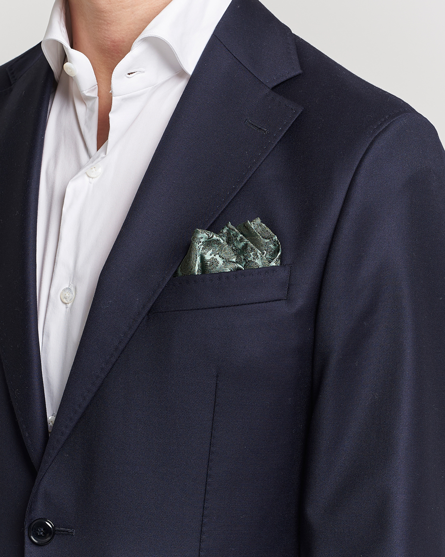 Homme | Amanda Christensen Tonal Paisley Silk Pocket Square Olive | Amanda Christensen | Tonal Paisley Silk Pocket Square Olive