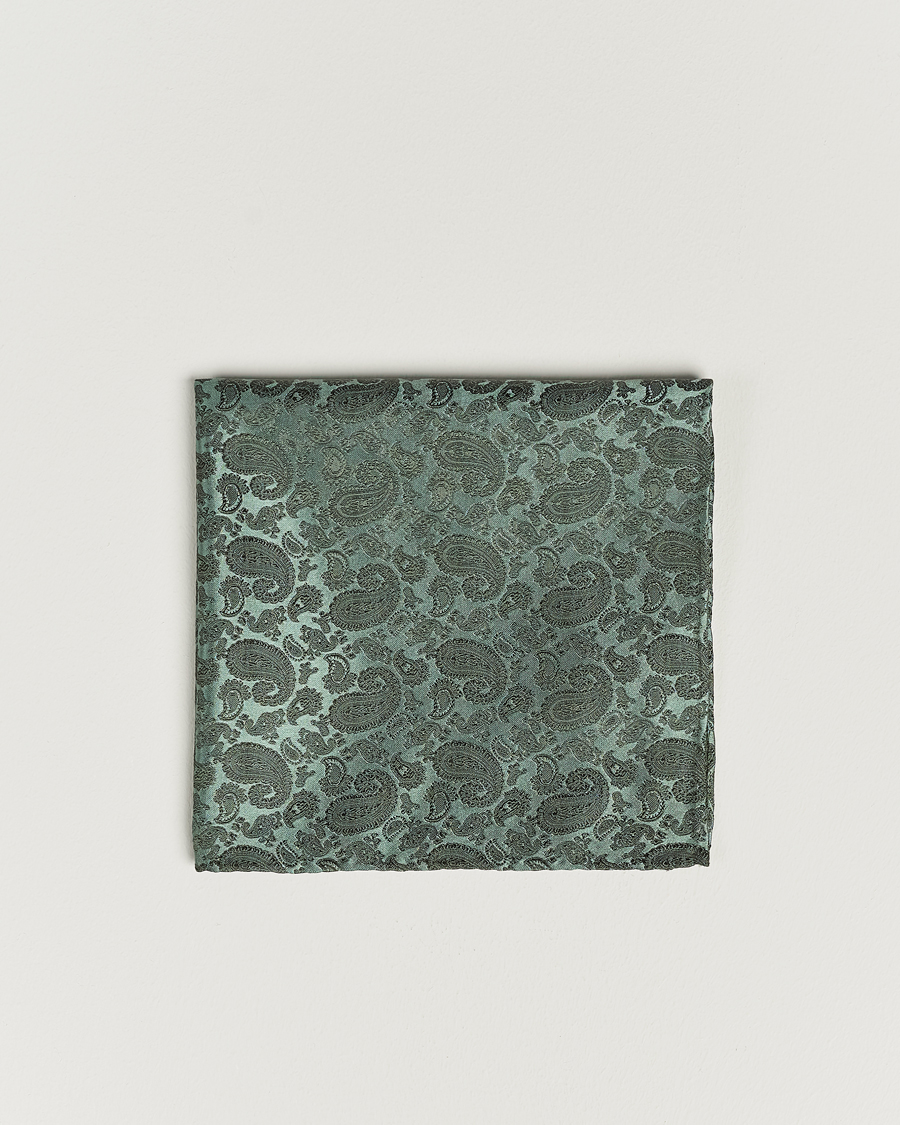 Homme | Amanda Christensen Tonal Paisley Silk Pocket Square Olive | Amanda Christensen | Tonal Paisley Silk Pocket Square Olive