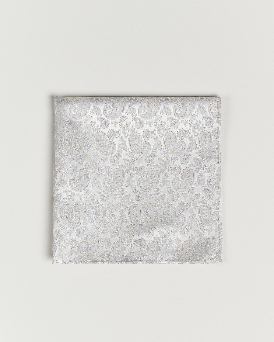 Heren | Pochets | Amanda Christensen | Tonal Paisley Silk Pocket Square Silver