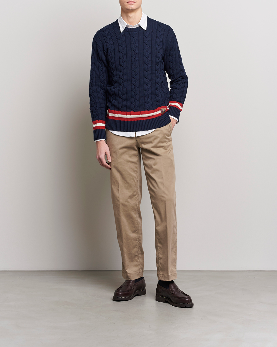 Homme | Pulls Et Tricots | Baracuta | Cotton Cable Crew Neck Navy