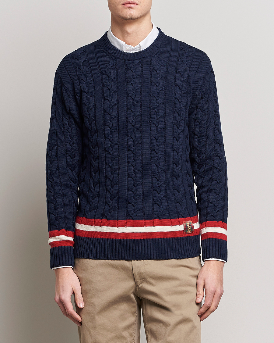 Homme | Pulls Et Tricots | Baracuta | Cotton Cable Crew Neck Navy