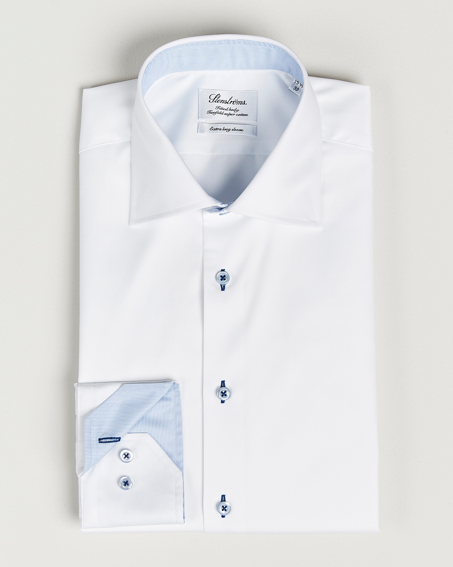 Homme | Chemises | Stenströms | Fitted Body X-Long Sleeve Contrast Shirt White