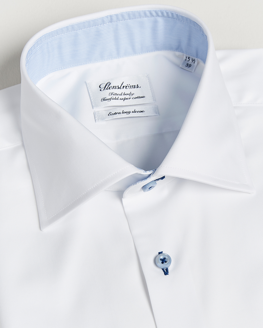 Homme | Chemises | Stenströms | Fitted Body X-Long Sleeve Contrast Shirt White