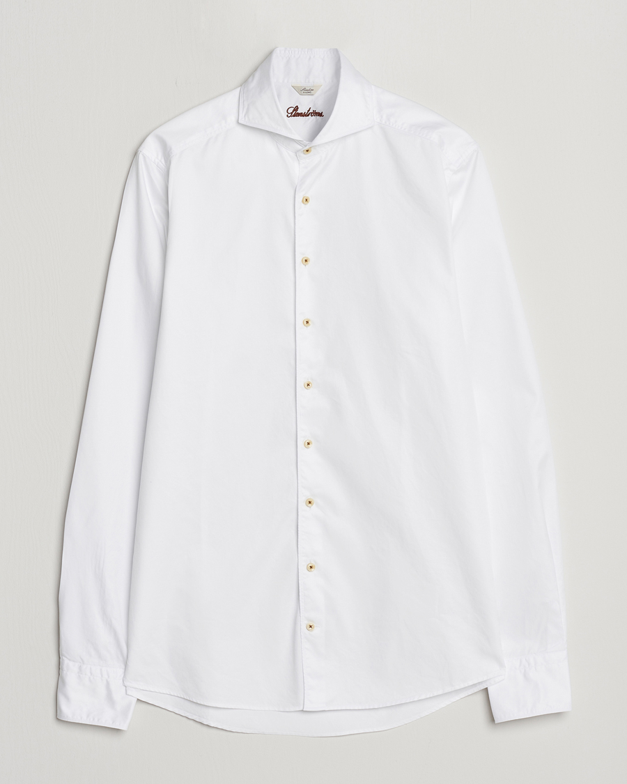 Heren | Overhemden | Stenströms | Slimline X-Long Sleeve Washed Cotton Shirt White