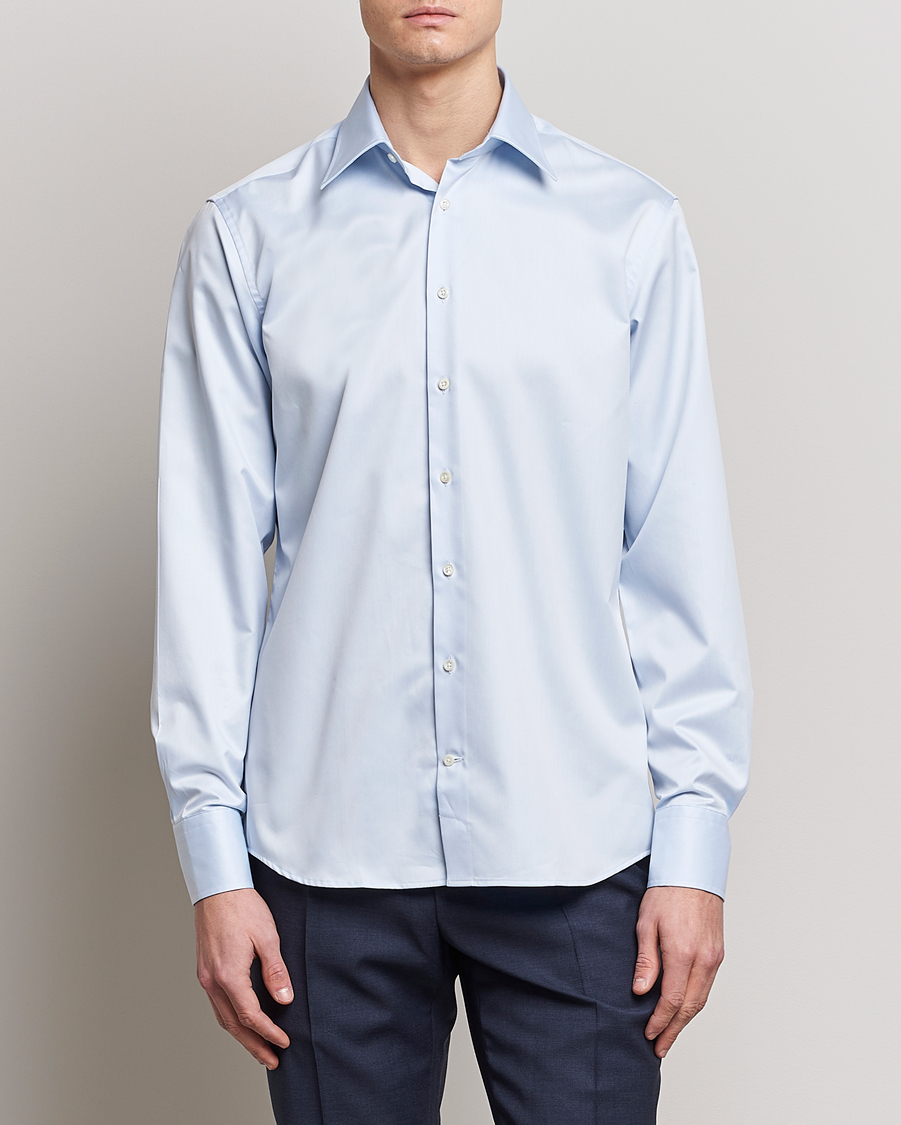 Heren | Overhemden | Stenströms | Fitted Body Kent Collar Shirt Light Blue