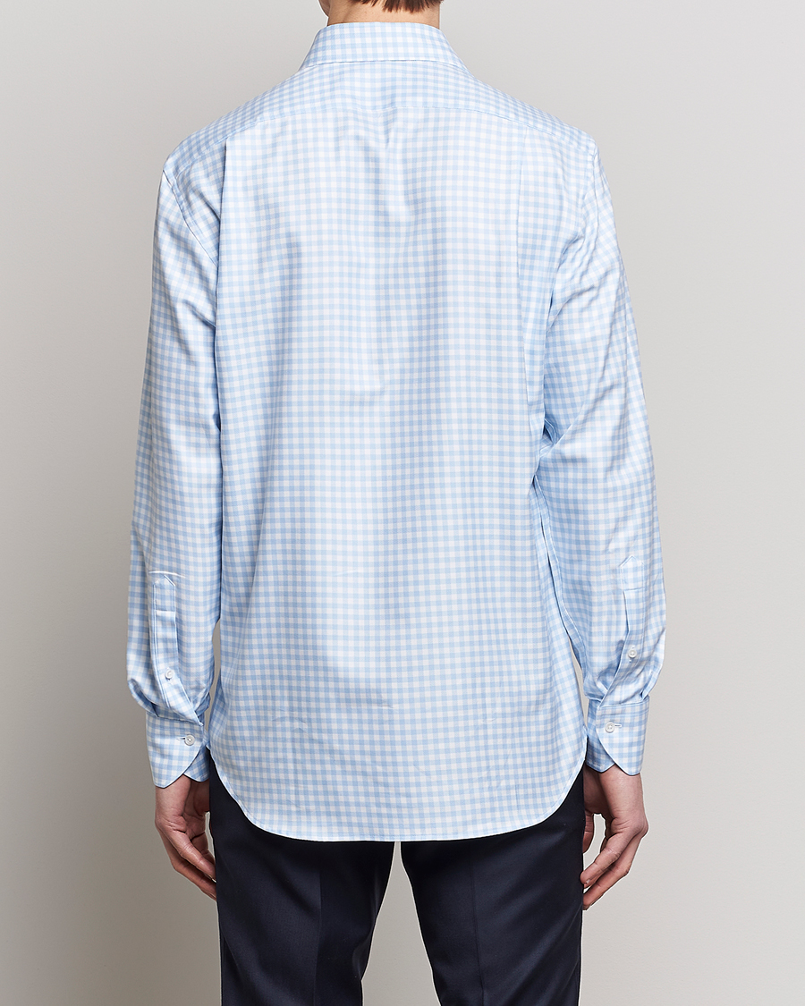 Homme | Chemises | Stenströms | Fitted Body Checked Cut Away Shirt Light Blue