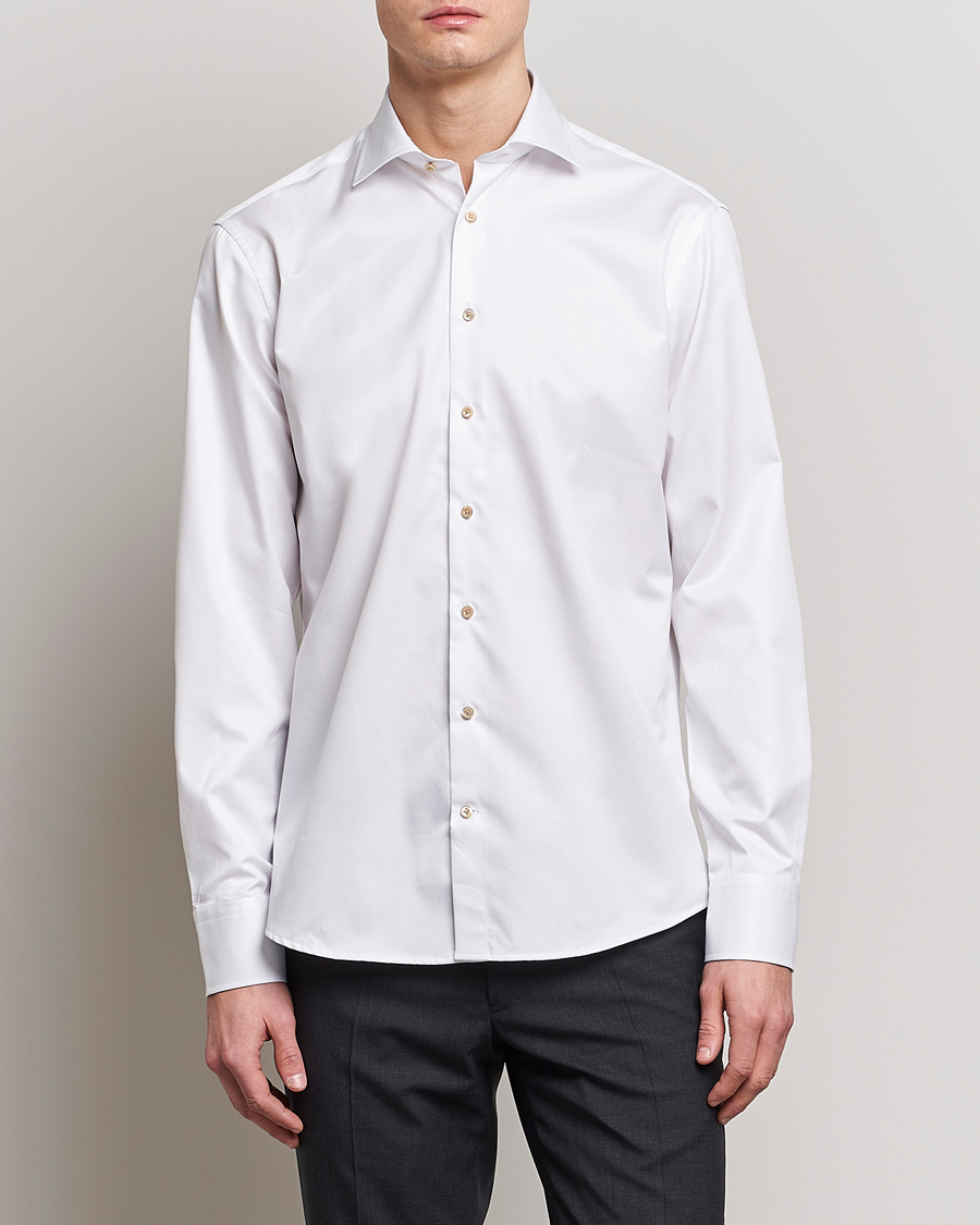 Heren | Overhemden | Stenströms | Slimline Contrast Cotton Shirt White