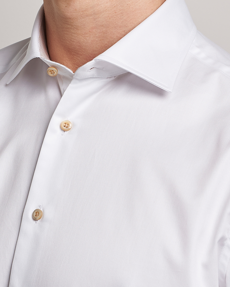 Heren | Overhemden | Stenströms | Slimline Contrast Cotton Shirt White