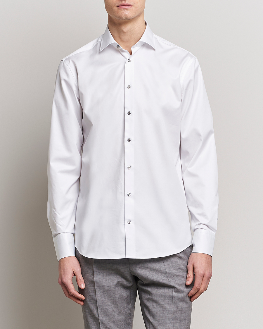 Heren | Overhemden | Stenströms | Fitted Body Contrast Cotton Twill Shirt White