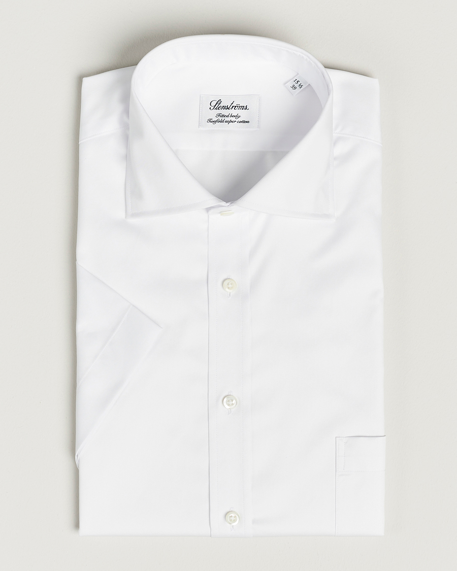 Homme | Chemises | Stenströms | Fitted Body Short Sleeve Twill Shirt White