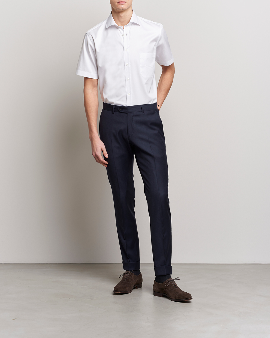 Heren | Overhemden | Stenströms | Fitted Body Short Sleeve Twill Shirt White