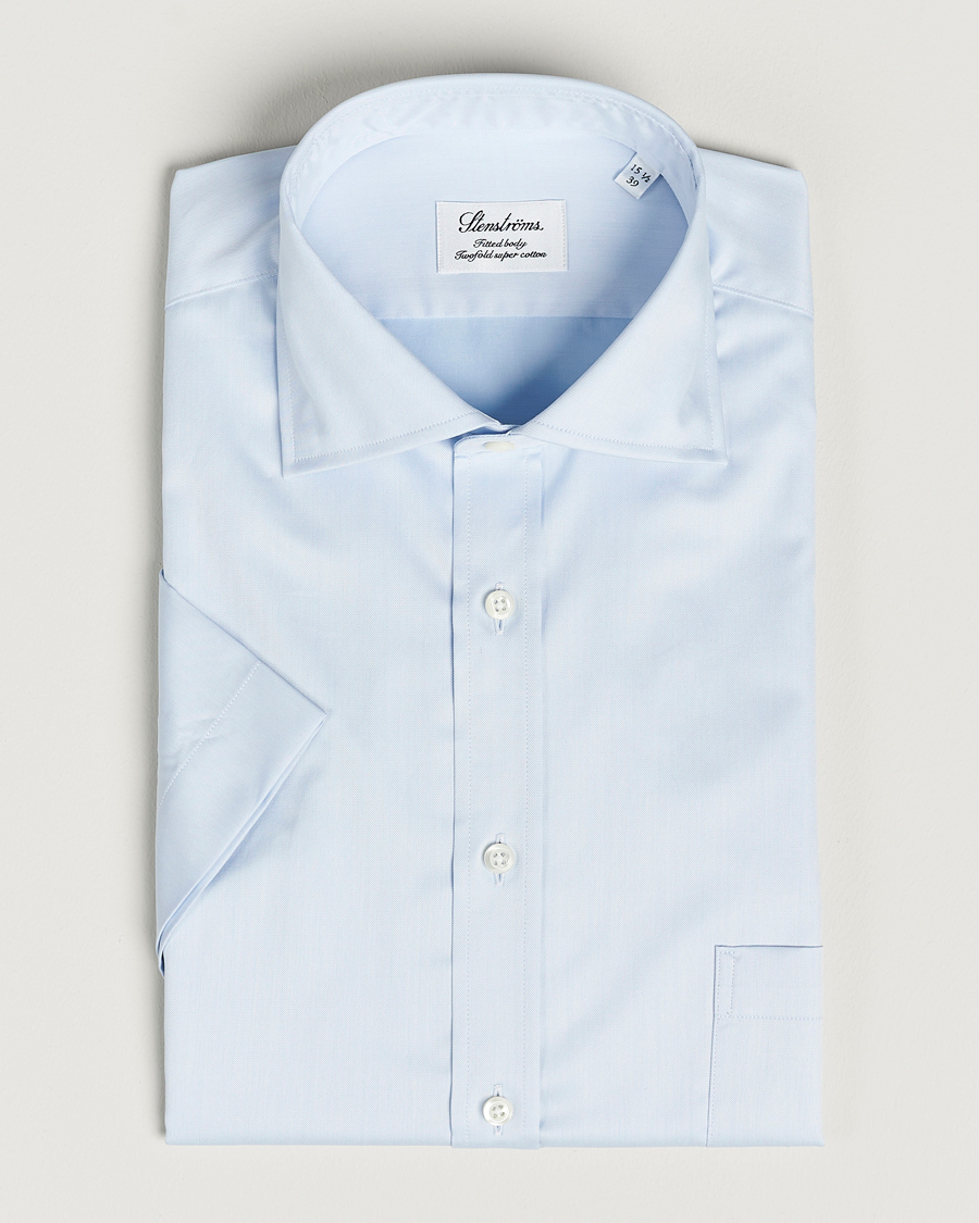 Homme | Chemises | Stenströms | Fitted Body Short Sleeve Twill Shirt Light Blue