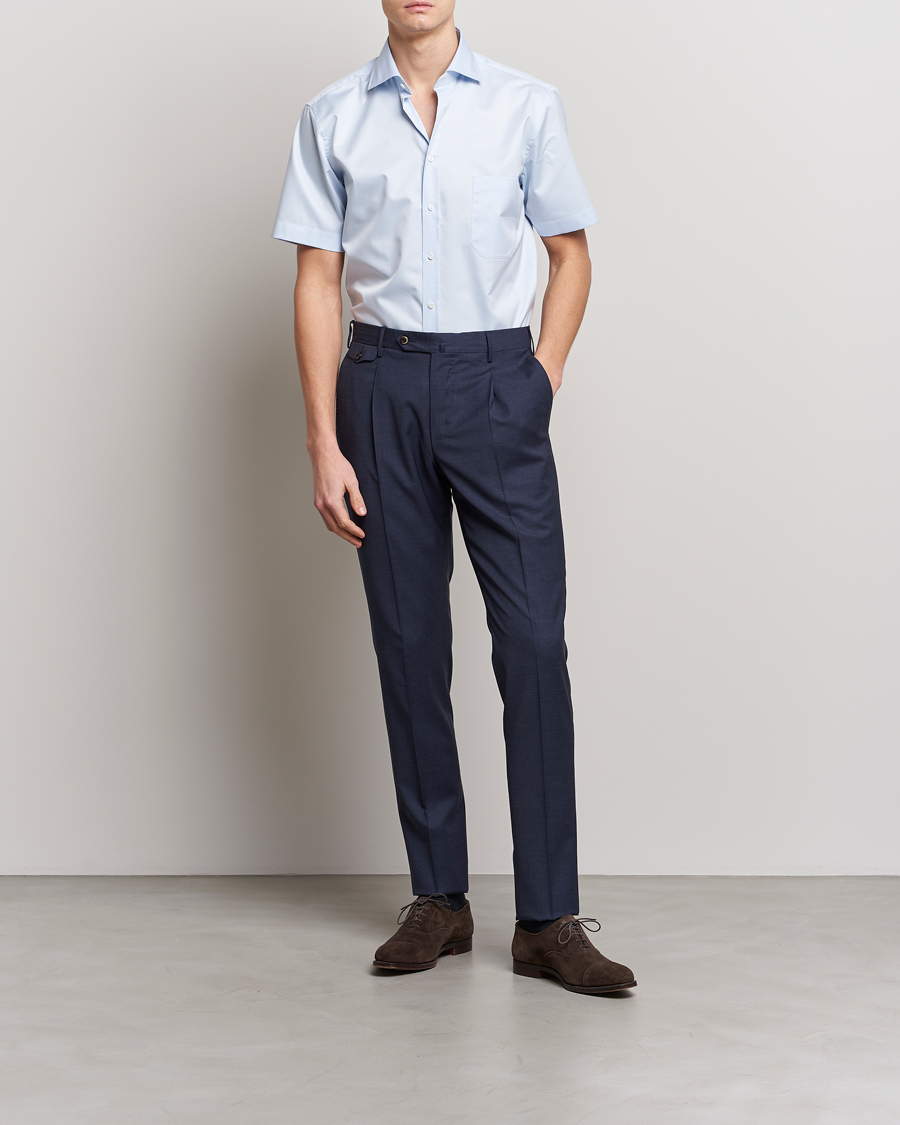 Homme | Chemises | Stenströms | Fitted Body Short Sleeve Twill Shirt Light Blue