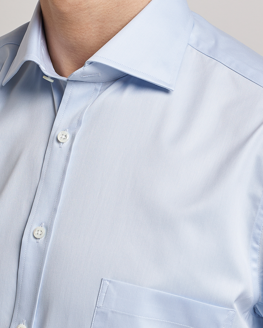 Homme | Chemises | Stenströms | Fitted Body Short Sleeve Twill Shirt Light Blue