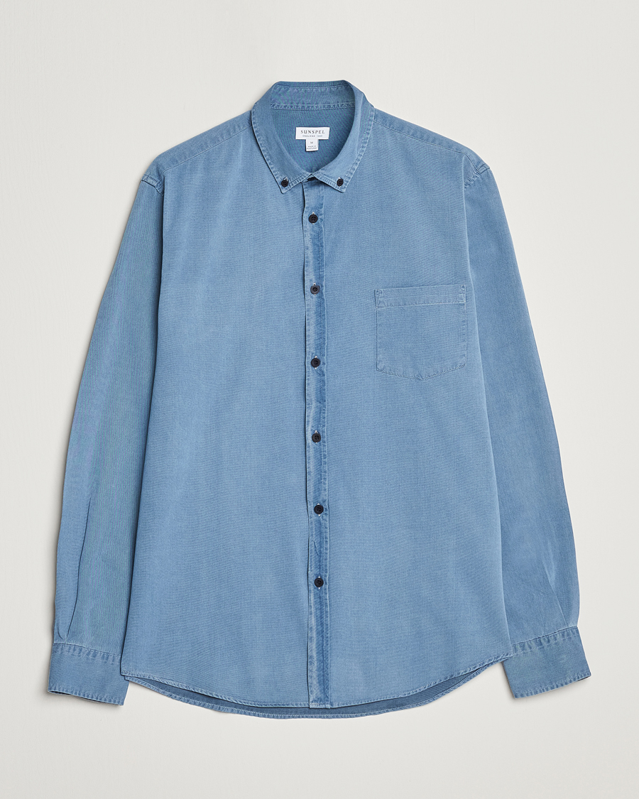 Heren | Overhemden | Sunspel | Cotton Twill Indigo Shirt Light Indigo