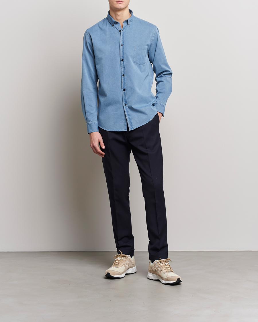 Heren | Overhemden | Sunspel | Cotton Twill Indigo Shirt Light Indigo