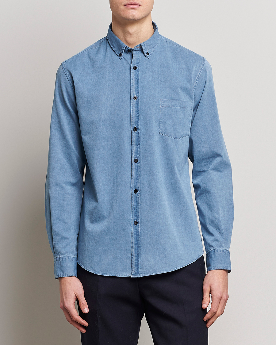 Heren | Overhemden | Sunspel | Cotton Twill Indigo Shirt Light Indigo