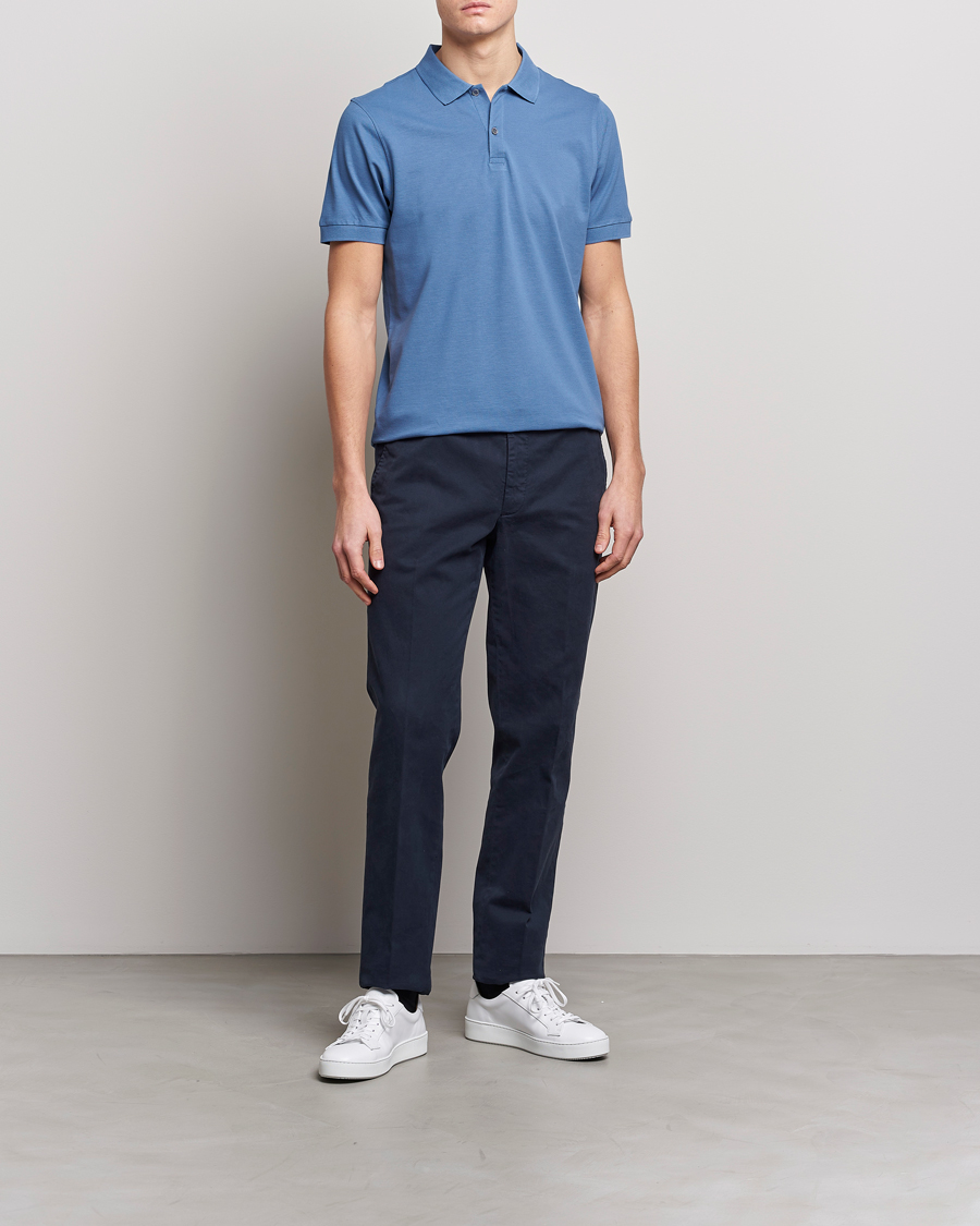 Homme | Polos | Sunspel | Short Sleeve Pique Polo Blue Stone