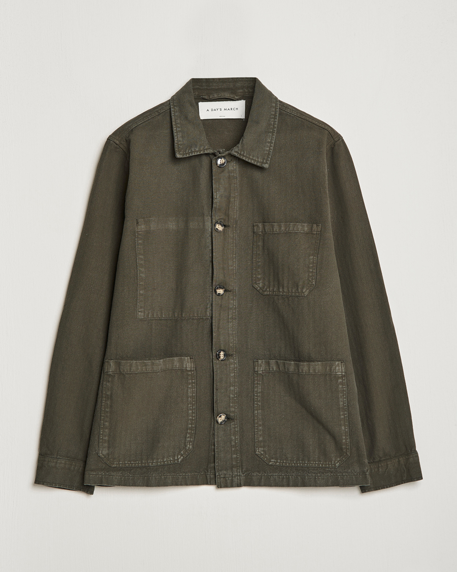 Homme | Chemises | A Day's March | Original Herringbone Overshirt Regular Fit Olive