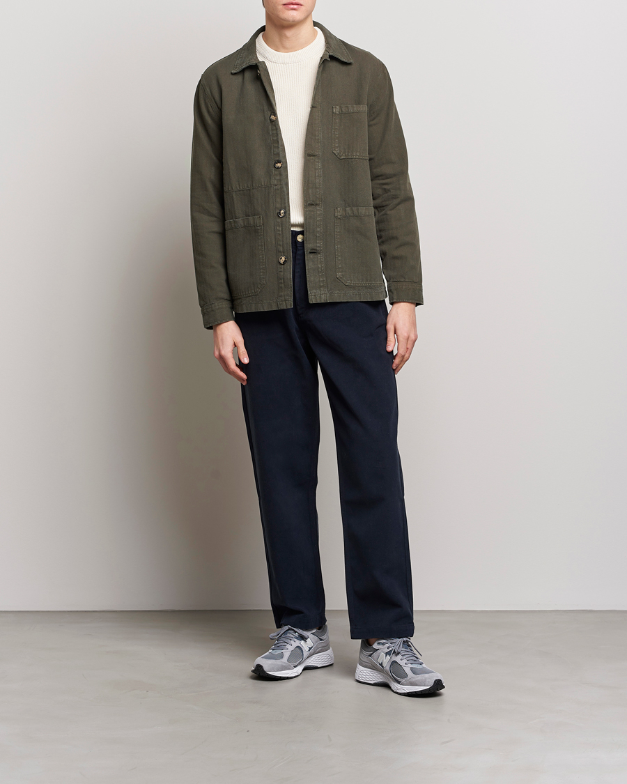 Homme | Chemises | A Day's March | Original Herringbone Overshirt Regular Fit Olive