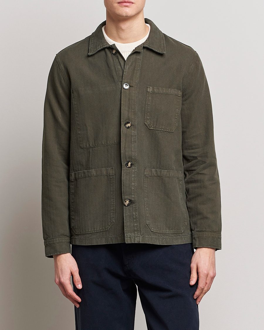 Homme | Chemises | A Day's March | Original Herringbone Overshirt Regular Fit Olive