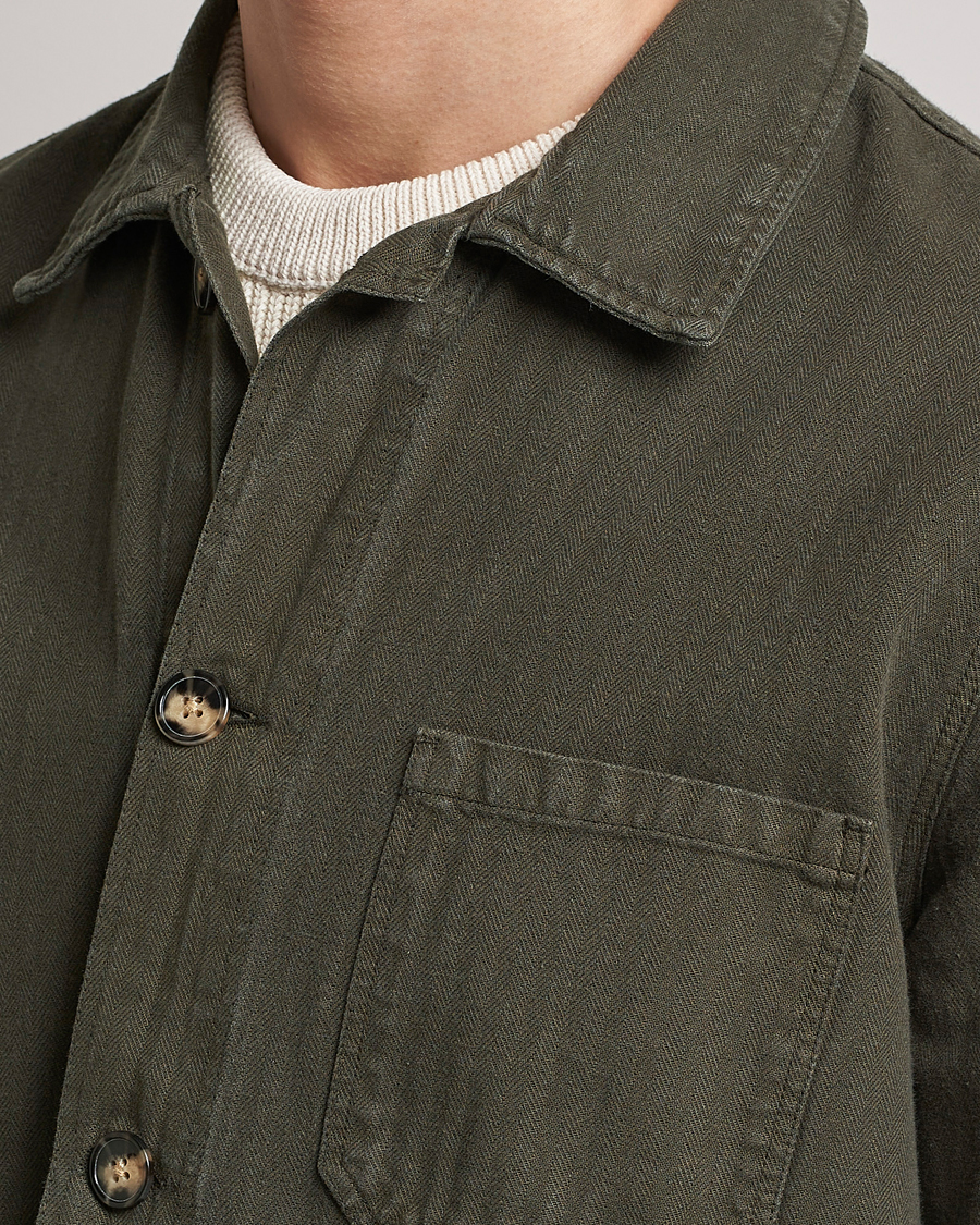 Homme | Chemises | A Day's March | Original Herringbone Overshirt Regular Fit Olive