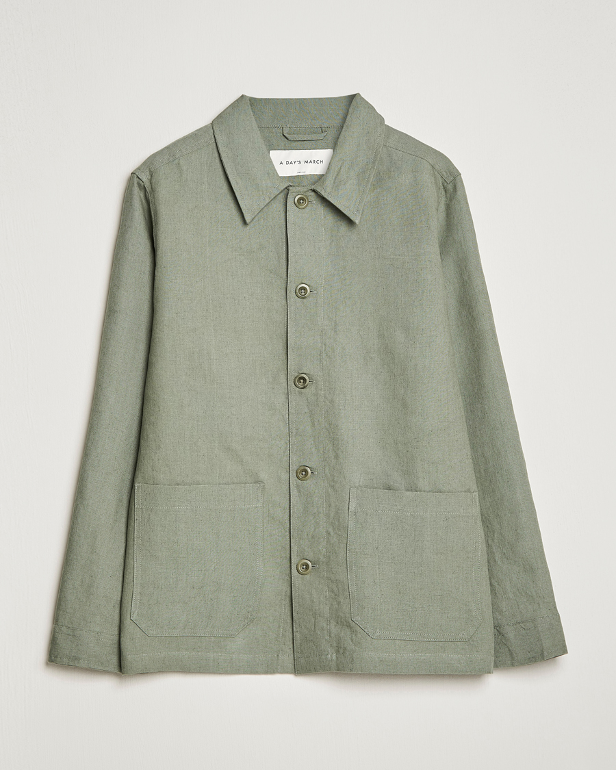 Homme | Chemises | A Day's March | Original Linen Overshirt Dusty Green