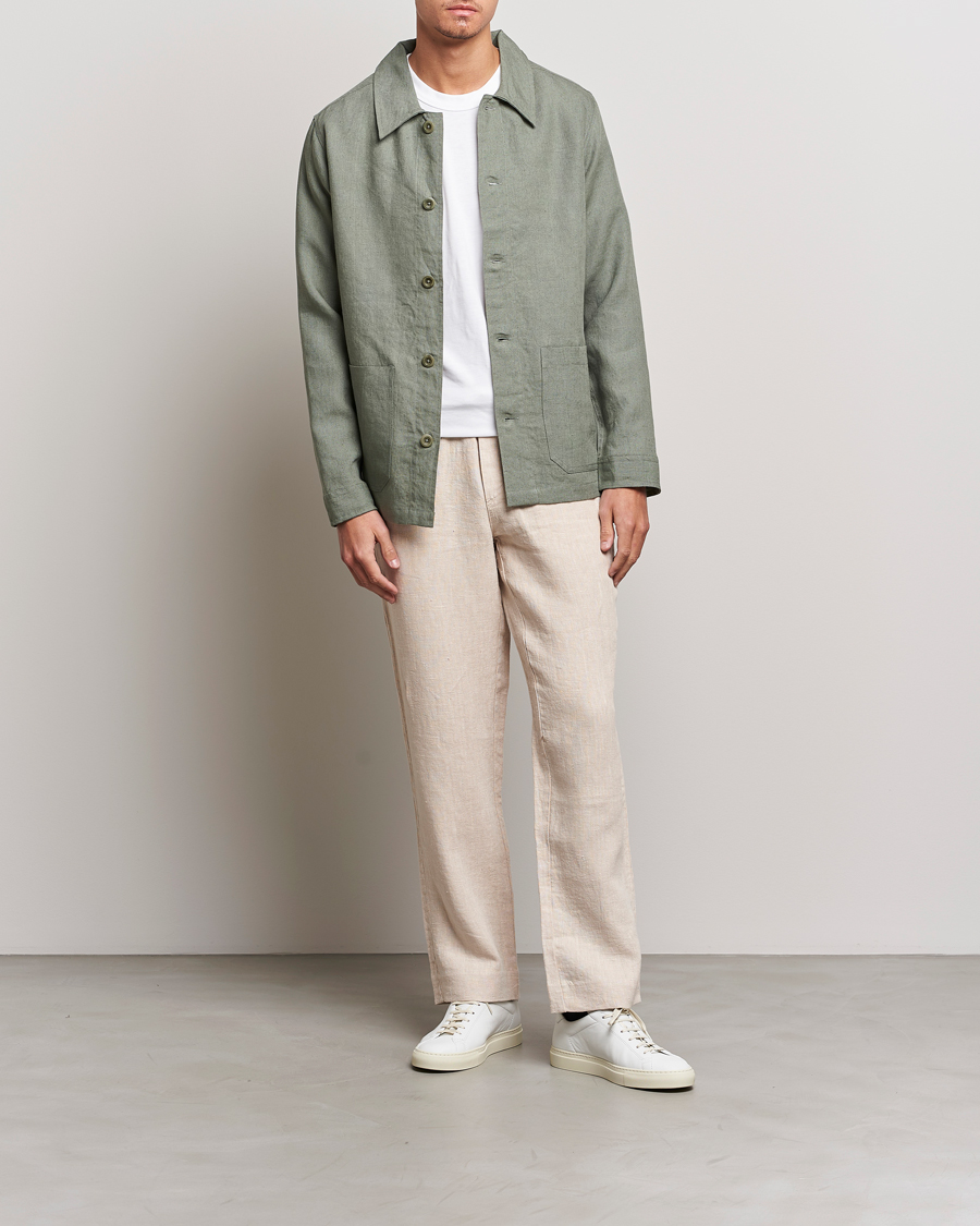 Homme | Chemises | A Day's March | Original Linen Overshirt Dusty Green