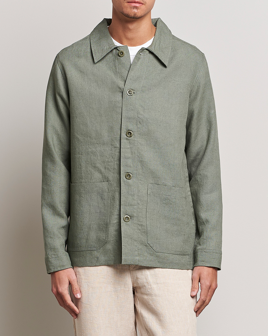 Homme | Chemises | A Day's March | Original Linen Overshirt Dusty Green