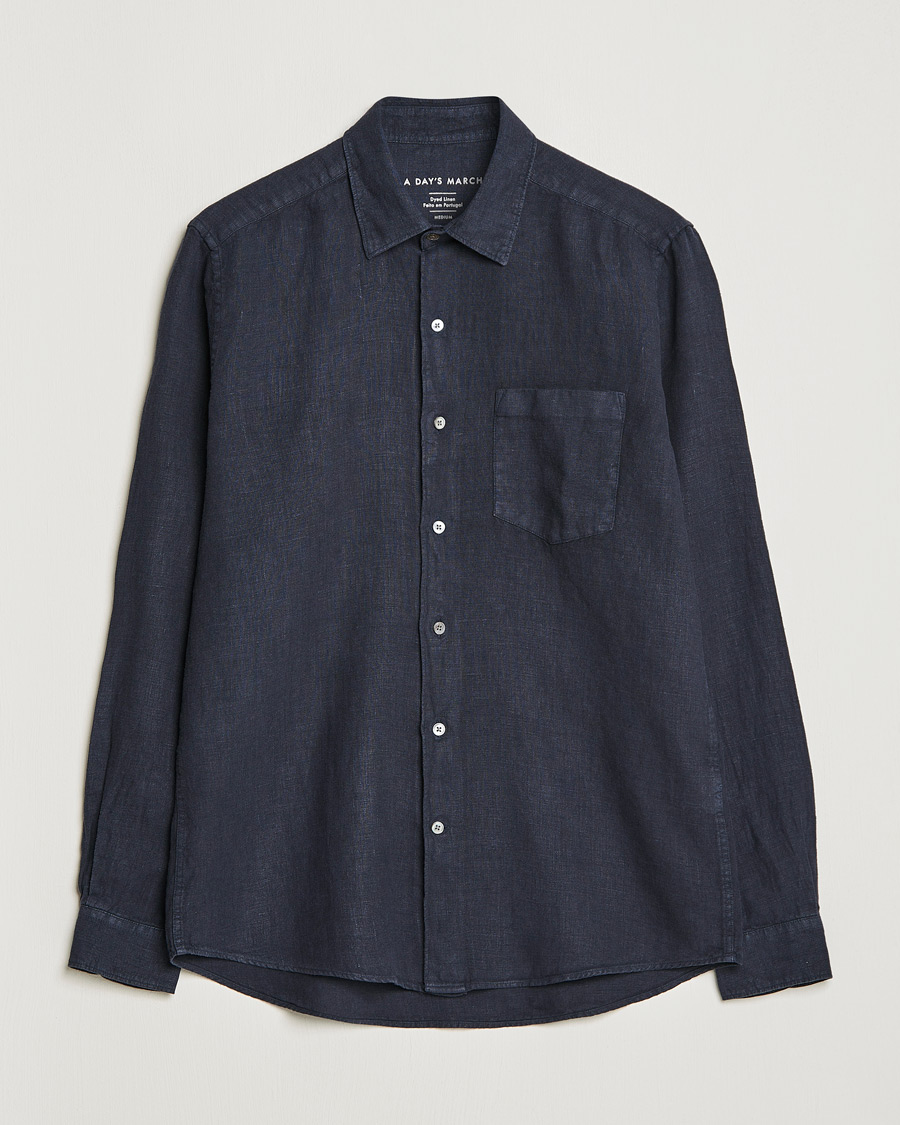 Homme | Chemises | A Day's March | Abu Linen Shirt Dark Navy