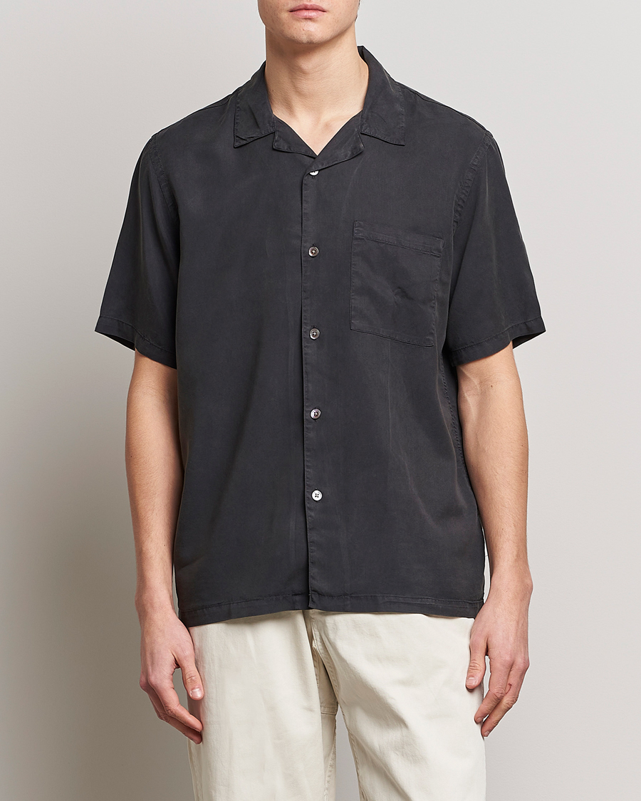 Homme | Chemises | A Day's March | Yamu Short Sleeve Tencel Shirt Off Black
