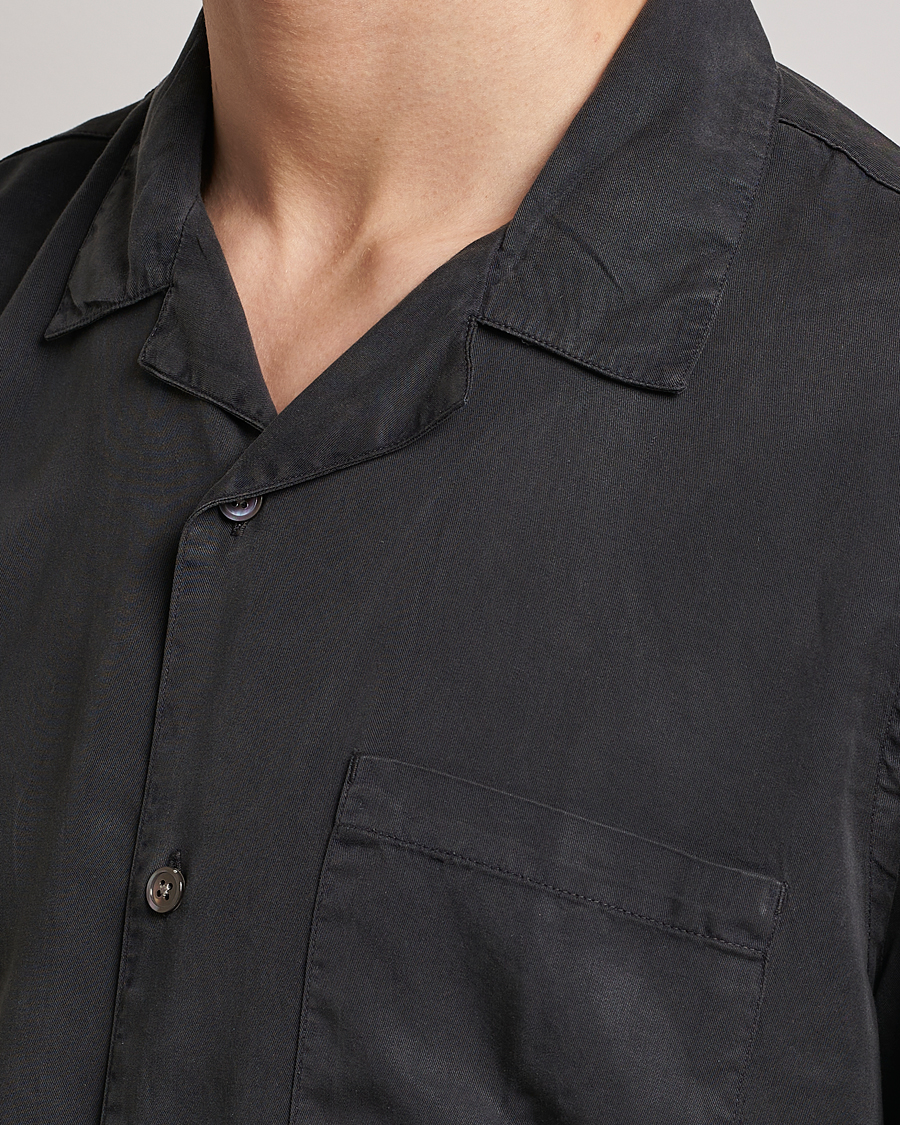 Heren | Overhemden | A Day's March | Yamu Short Sleeve Tencel Shirt Off Black