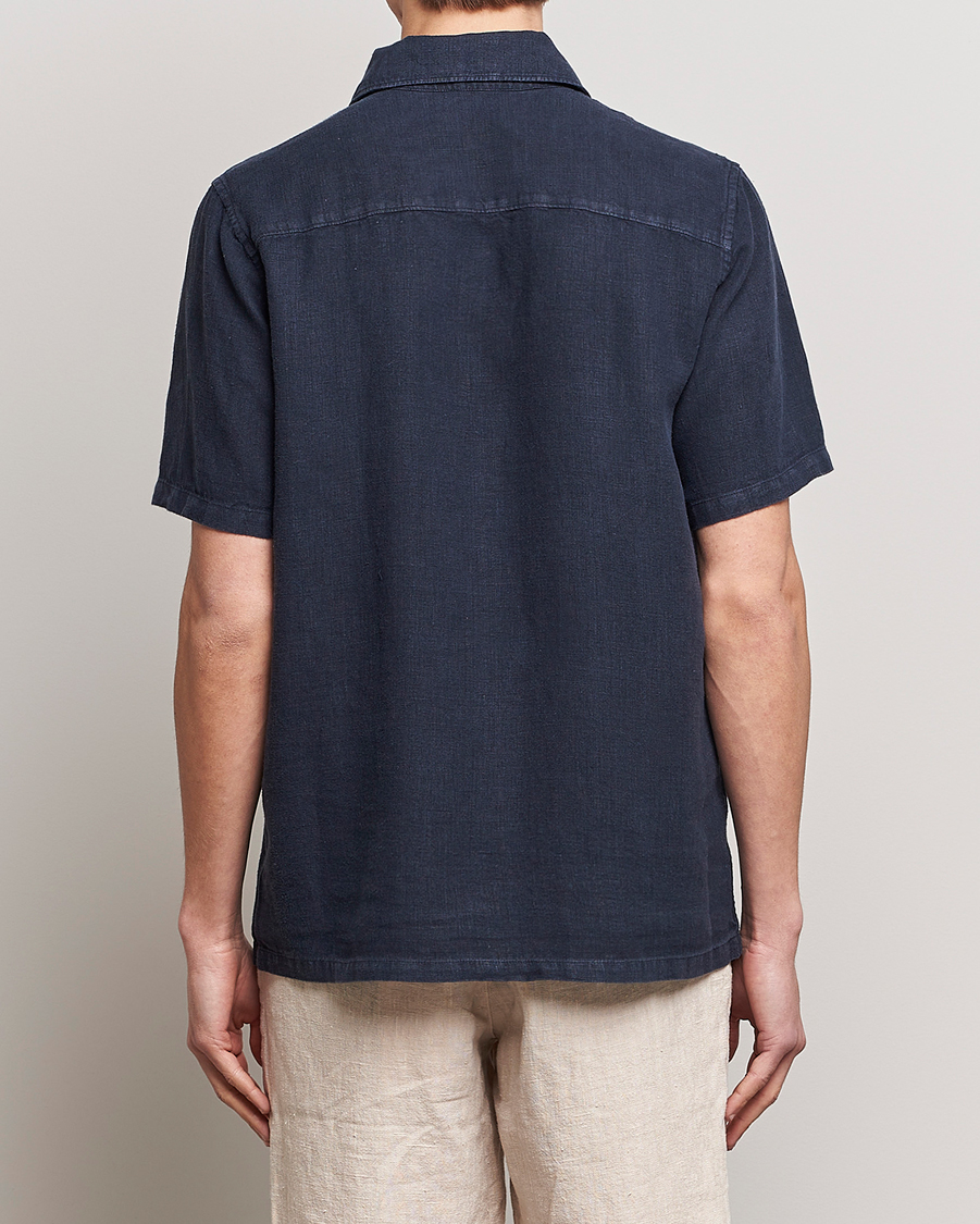 Heren | Overhemden | A Day's March | Khito Short Sleeve Linen Shirt Dark Navy