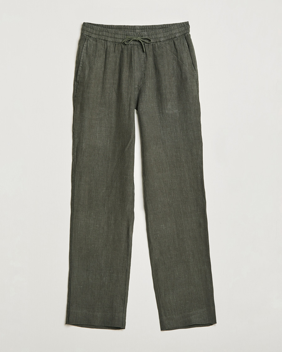 Homme | Pantalons | A Day's March | Tamait Drawstring Linen Trousers Olive